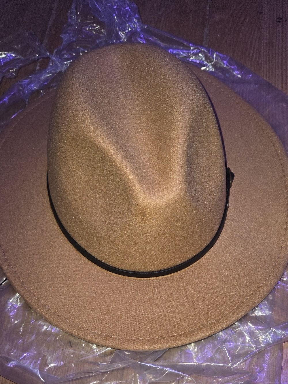 Men's Tan Wool Felt Fedora with Black Band